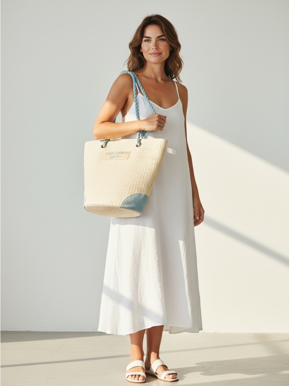 Dolce & Gabbana Cream Woven Tote w Pouch Inside - Picture 2 of 11